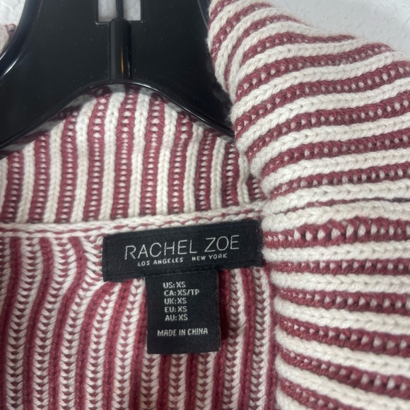 Rachel Zoe cowl neck sweater ribbed striped long sleeve size XS white burgundy - Picture 2 of 8